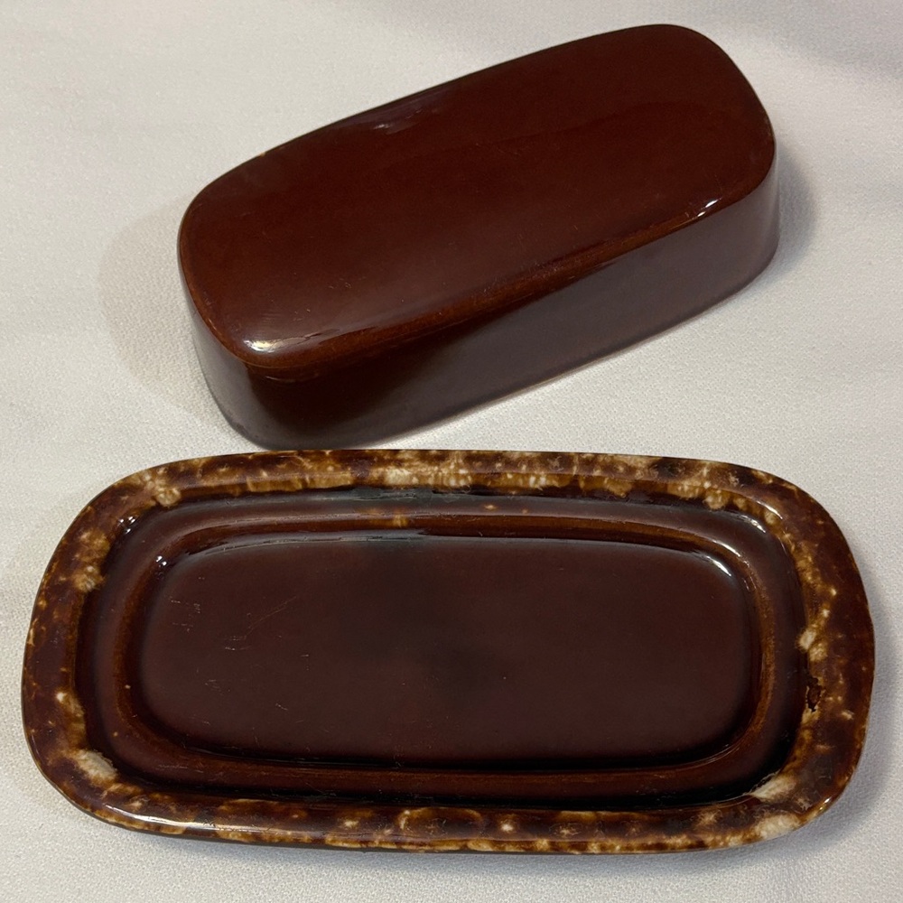 McCoy Vintage Brown Drip Pattern Ceramic Butter Dish